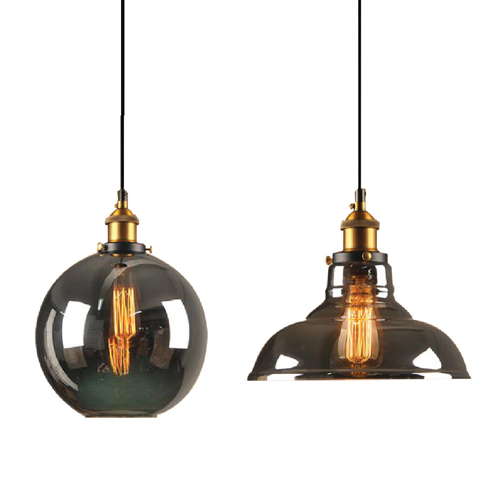 Smoky Grey Glass Pendant Lights with FREE filament lamp