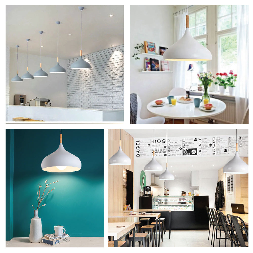 Classic Dome Pendant Light Wooden Top E27 Ceiling lamp with FREE LED lamps