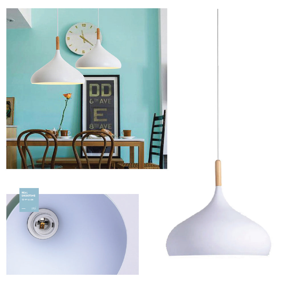 Classic Dome Pendant Light Wooden Top E27 Ceiling lamp with FREE LED lamps