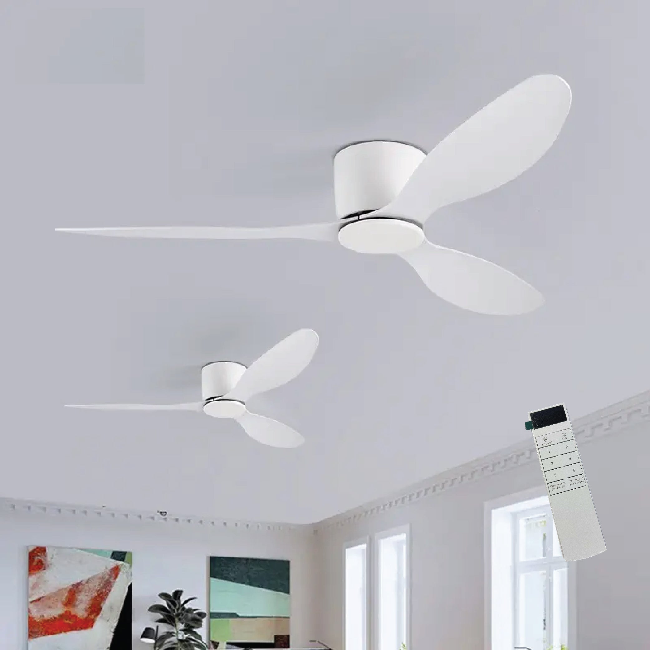 Flush Close to Ceiling Mount ABS DC Motor Ceiling Fan With 6 speed Remote