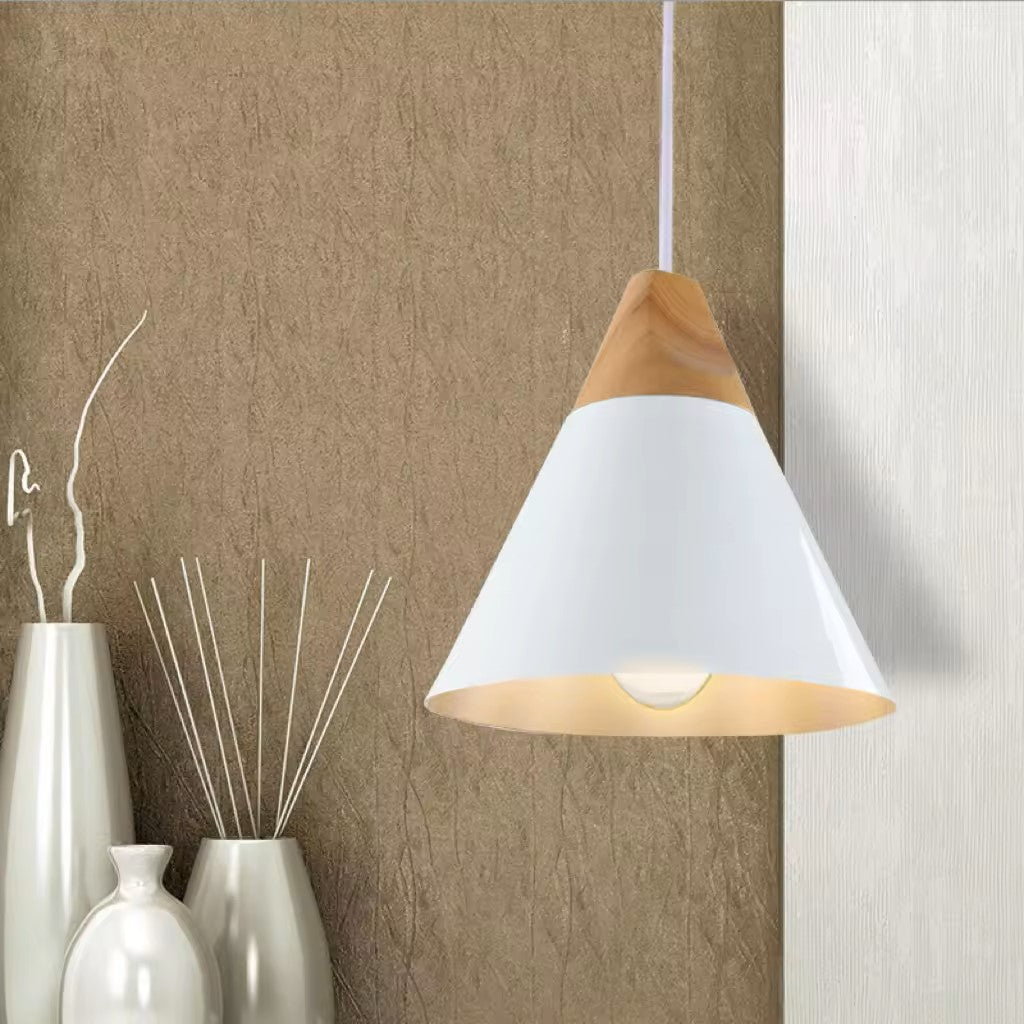 Botany Ceiling Conical Pendant lamp E27 Aluminium shade with wood top