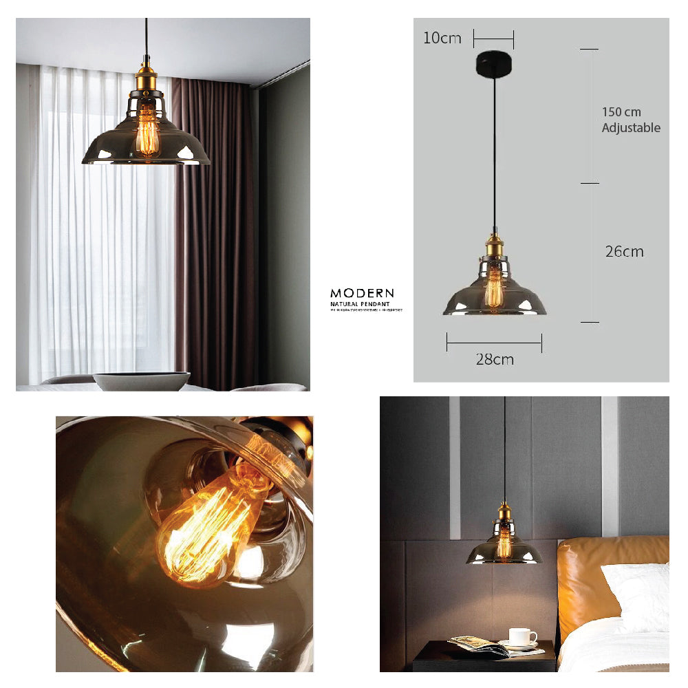 Smoky Grey Glass Pendant Lights with FREE filament lamp