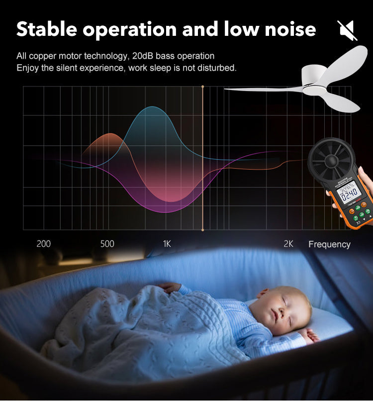 Flush Close to Ceiling Mount ABS DC Motor Ceiling Fan With 6 speed Remote