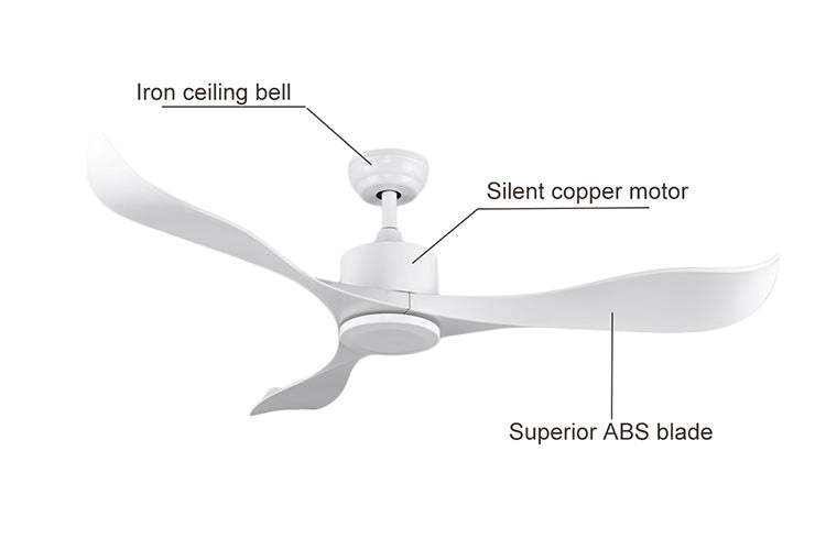 Classic Three Blades 52 inch DC Motor Ceiling Fan White with 6 Speed Remote