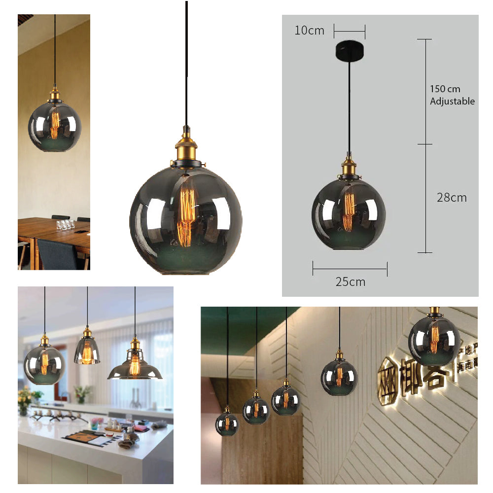 Smoky Grey Glass Pendant Lights with FREE filament lamp