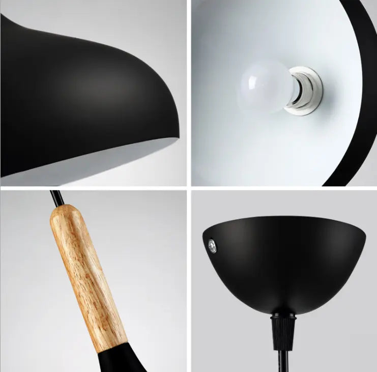 Classic Dome Pendant Light Wooden Top E27 Ceiling lamp with FREE LED lamps