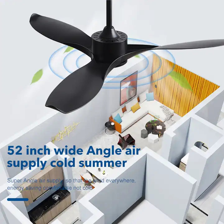 Classic Three Blades 52 inch DC Motor Ceiling Fan White 6 Speed Remote & LED Light