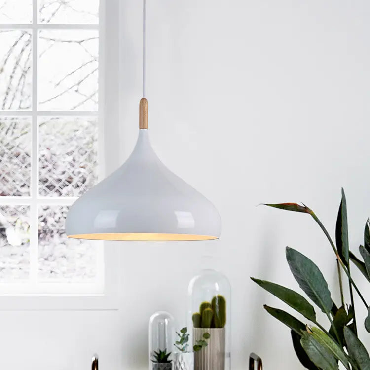 Classic Dome Pendant Light Wooden Top E27 Ceiling lamp with FREE LED lamps