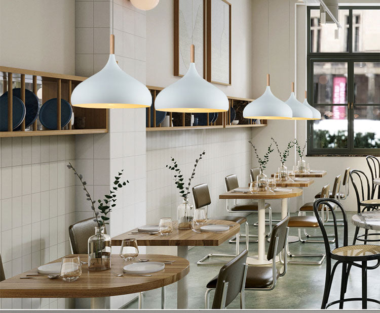 Classic Dome Pendant Light Wooden Top E27 Ceiling lamp with FREE LED lamps
