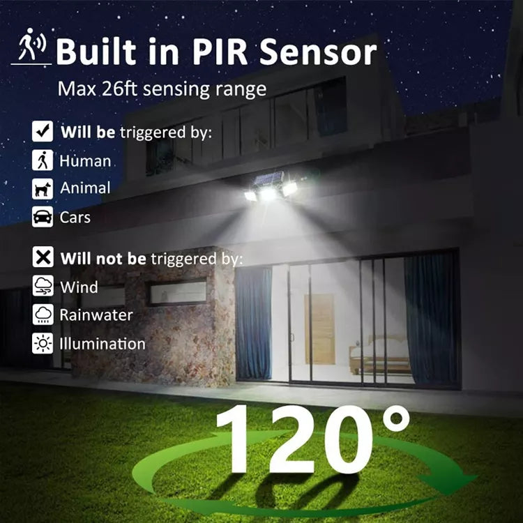 Solar Security LED Lights 3 head Motion Daylight Sensors Adjustable Flood Light