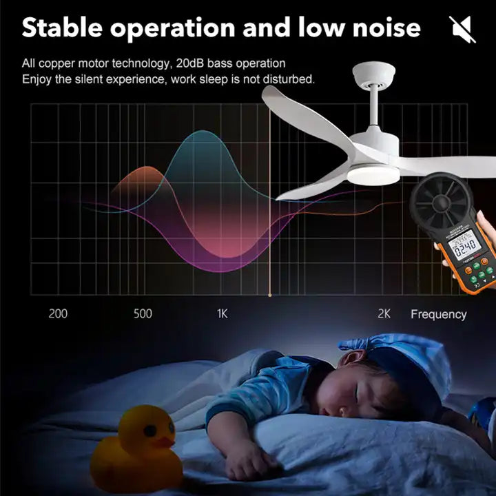 Classic Three Blades 52 inch DC Motor Ceiling Fan White 6 Speed Remote & LED Light