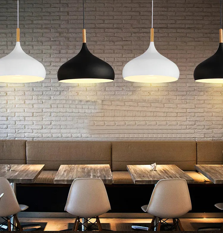 Classic Dome Pendant Light Wooden Top E27 Ceiling lamp with FREE LED lamps