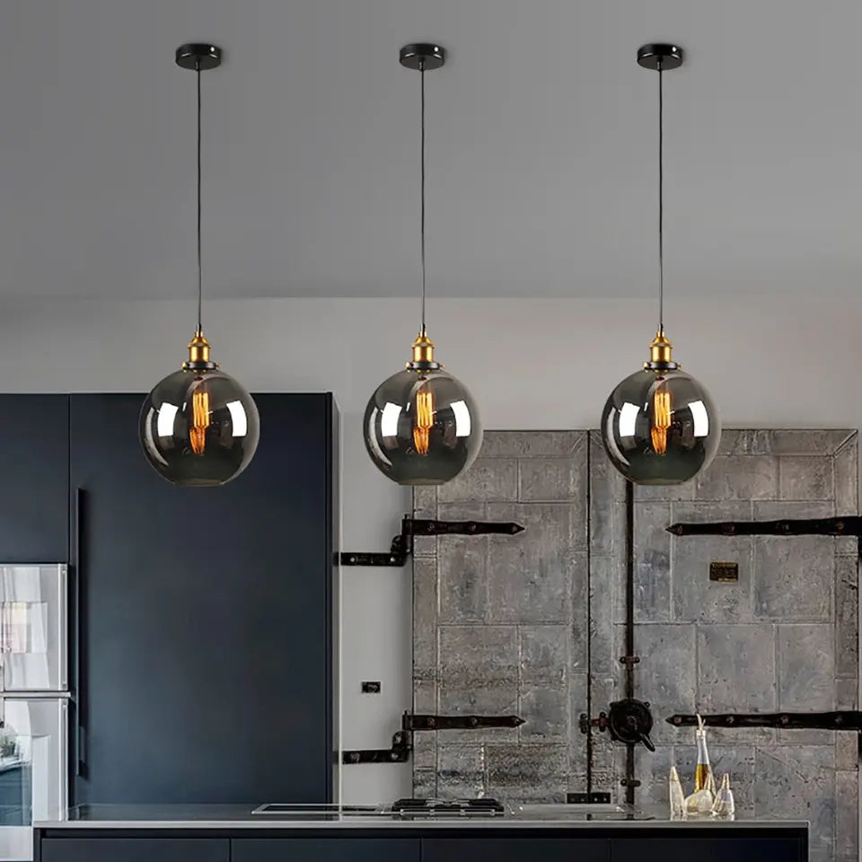 Smoky Grey Glass Pendant Lights with FREE filament lamp