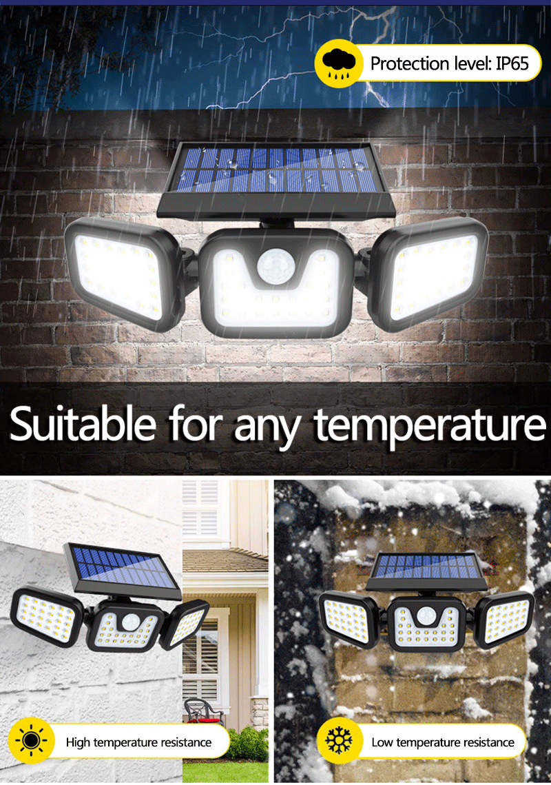 Solar Security LED Lights 3 head Motion Daylight Sensors Adjustable Flood Light