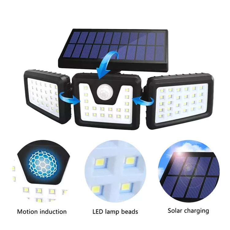 Solar Security LED Lights 3 head Motion Daylight Sensors Adjustable Flood Light