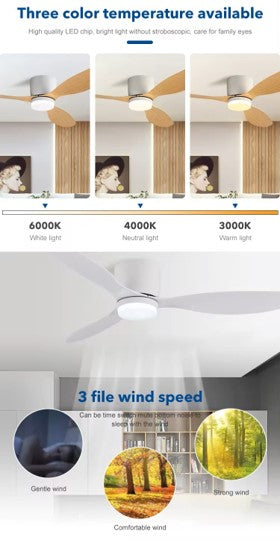 Flush Close to Ceiling Mount ABS DC Motor Ceiling Fan With 6 speed Remote