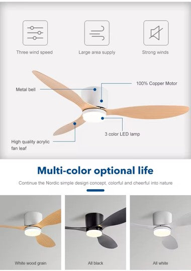 Flush Close to Ceiling Mount ABS DC Motor Ceiling Fan With 6 speed Remote