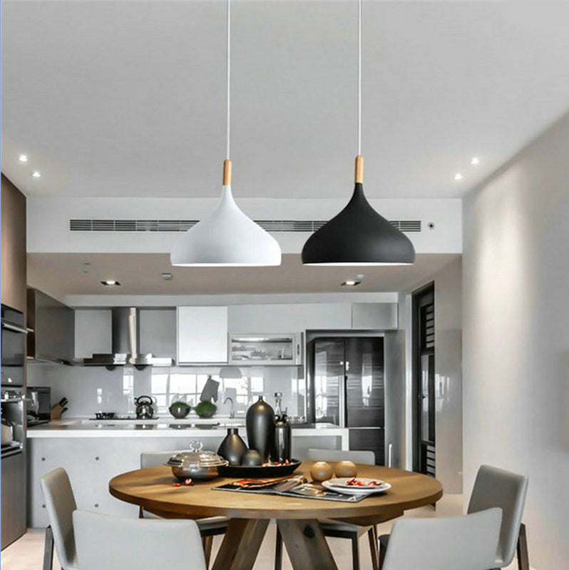 Classic Dome Pendant Light Wooden Top E27 Ceiling lamp with FREE LED lamps