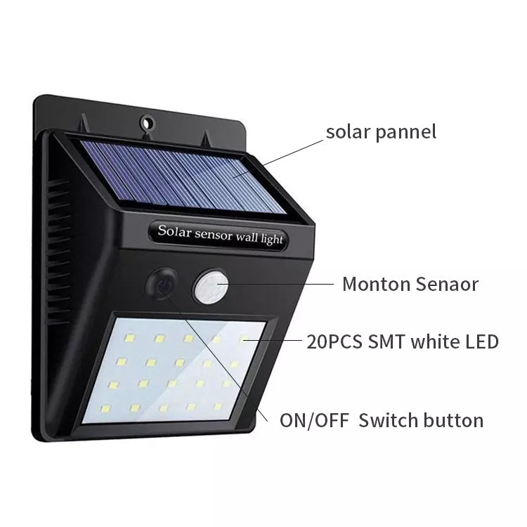 2Pack Waterproof LED Outdoor Solar Wall Light Motion Sensor Daylight Sensor