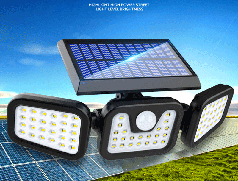 Solar Security LED Lights 3 head Motion Daylight Sensors Adjustable Flood Light