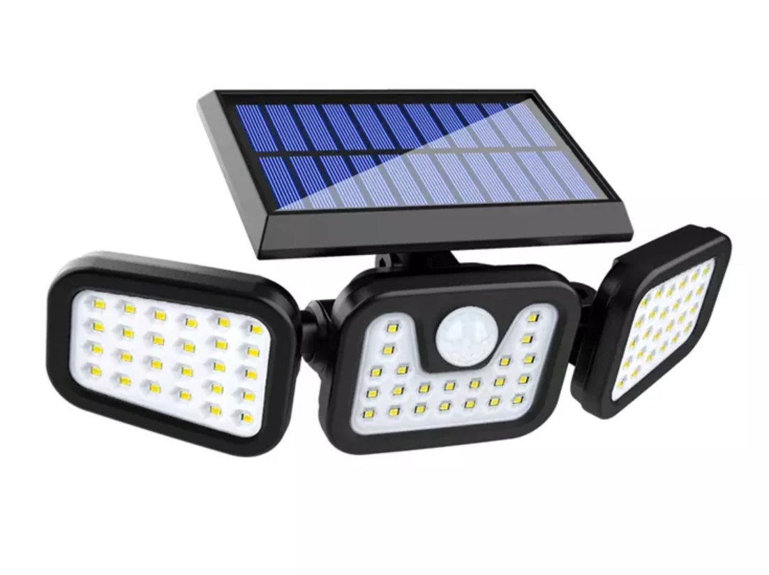 Solar Security LED Lights 3 head Motion Daylight Sensors Adjustable Flood Light